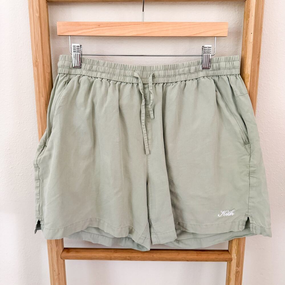 Kith Silk Cotton Active Shorts Sage Green Drawstring Zip Pocket Men’s Medium